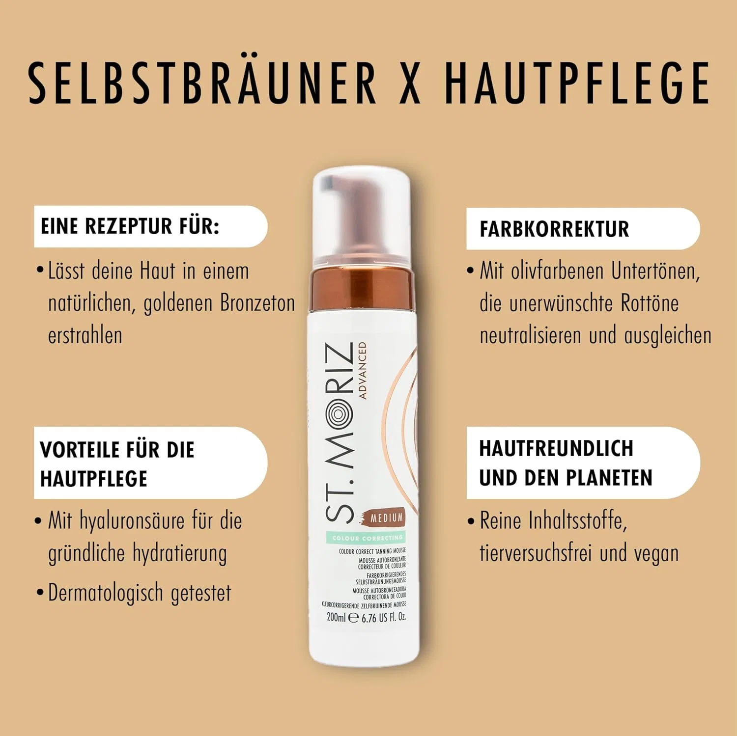 Мусс для автозагара «Advanced Colour Correcting Tanning Mousse Medium» от St. Moriz, 200 мл St. Moriz — фото 2