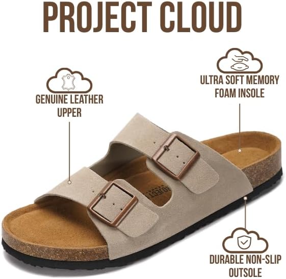 Мужские сандалии Project Cloud из 100 натуральной кожи с амортизирующей стелькой из натуральной пробки, сандалии с двумя ремешками и пряжками, летние нескользящие (Heritage), Driftwood Suede — фото 2