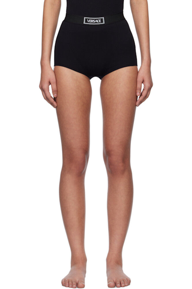 

Черные ребристые шорты для мальчиков с винтажным логотипом 90-х годов Versace Underwear