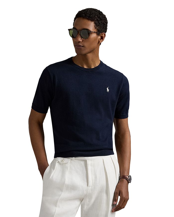 

Хлопковый свитер с круглым вырезом и короткими рукавами Polo Ralph Lauren, синий