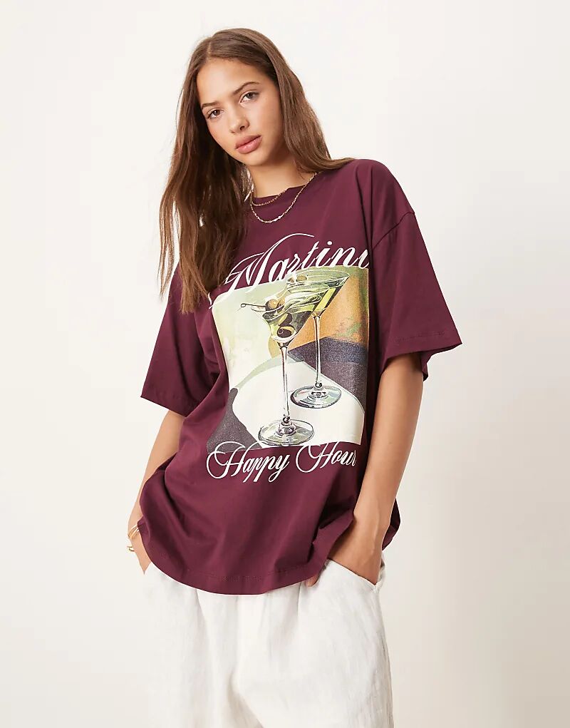 

Футболка ASOS DESIGN свободного кроя с принтом Martini сливового цвета