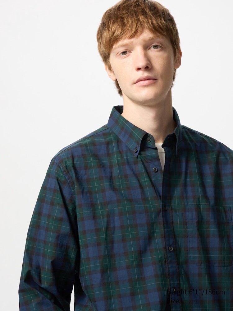 

Рубашка из тонкого сукна в клетку Uniqlo, цвет 69 синий