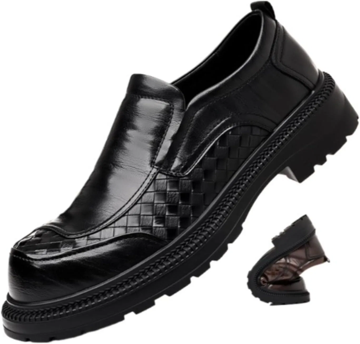 Туфли лоферы кожаные Round Toe, черный JingSMNX