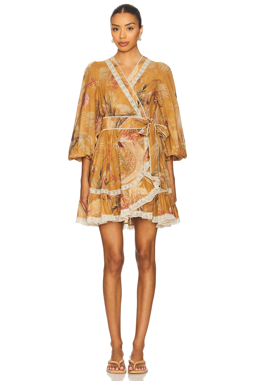 

Мини-платье Ascension с оборками Zimmermann, mustard palm floral