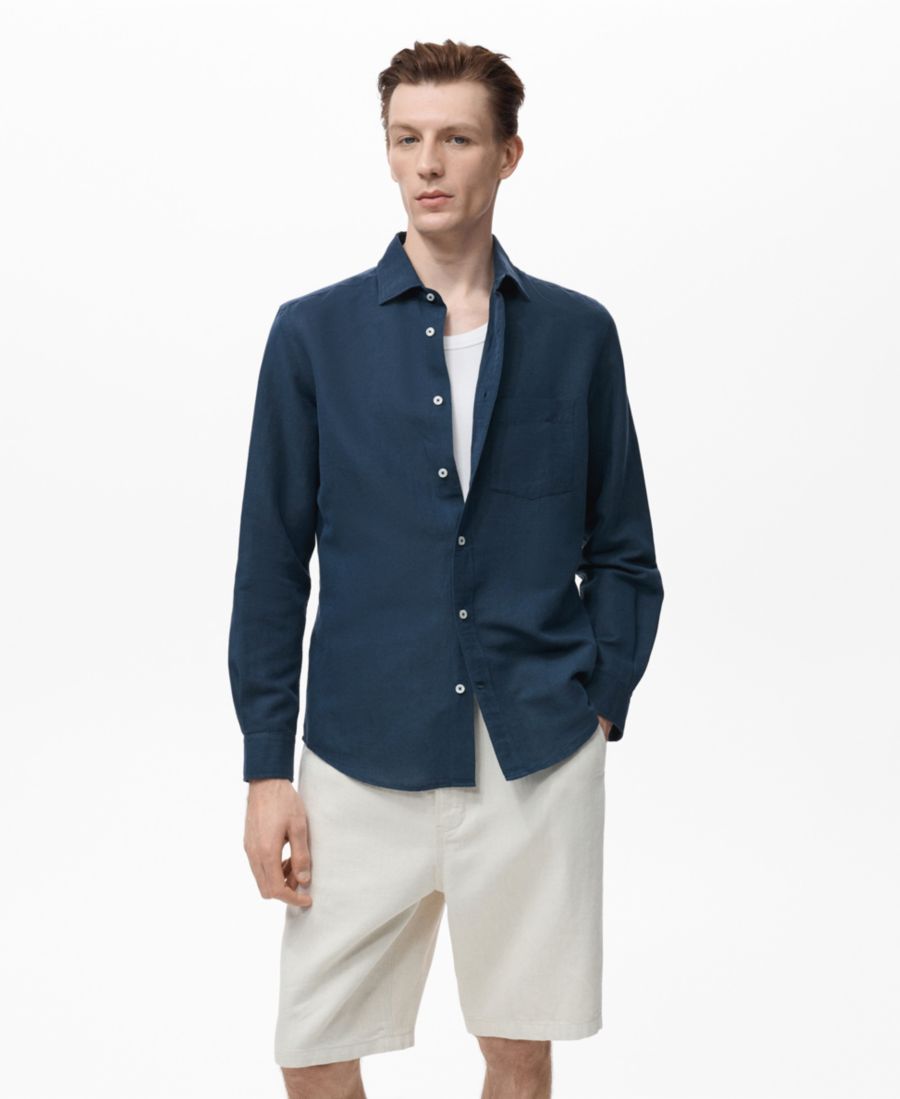 

Мужская льняная рубашка с карманами MANGO, Dark Navy