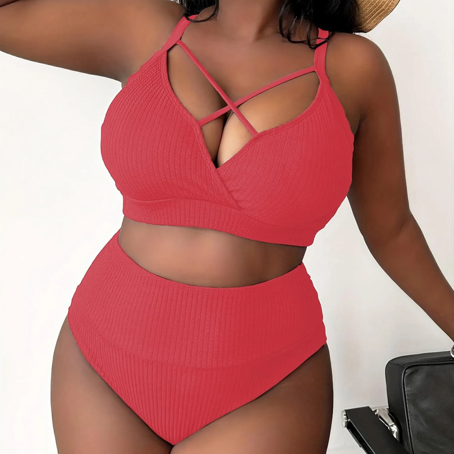 Купальник для женщин 2026 High Waisted Solid Sexy Curvy Color с низом для пляжа и спортивных тренировок Support Generic, красный — фото 2
