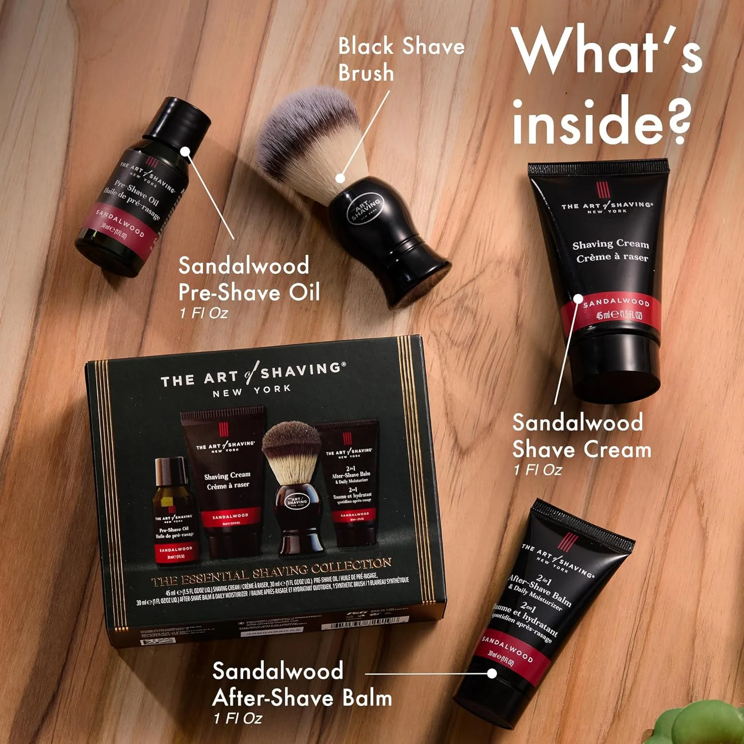 The Art of Shaving Sandalwood 4-in-1 пробный набор - масло для бритья, крем для бритья, кисть и бальзам после бритья - защита от раздражения и порезов, увлажнение сухой кожи — фото 2
