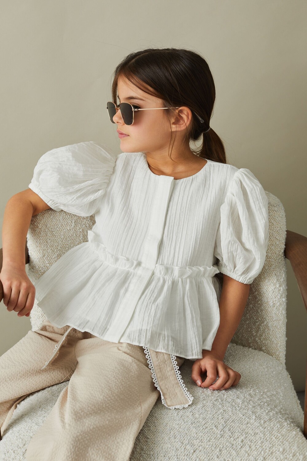

Топ Matty с объемными рукавами и баской Reiss, белый