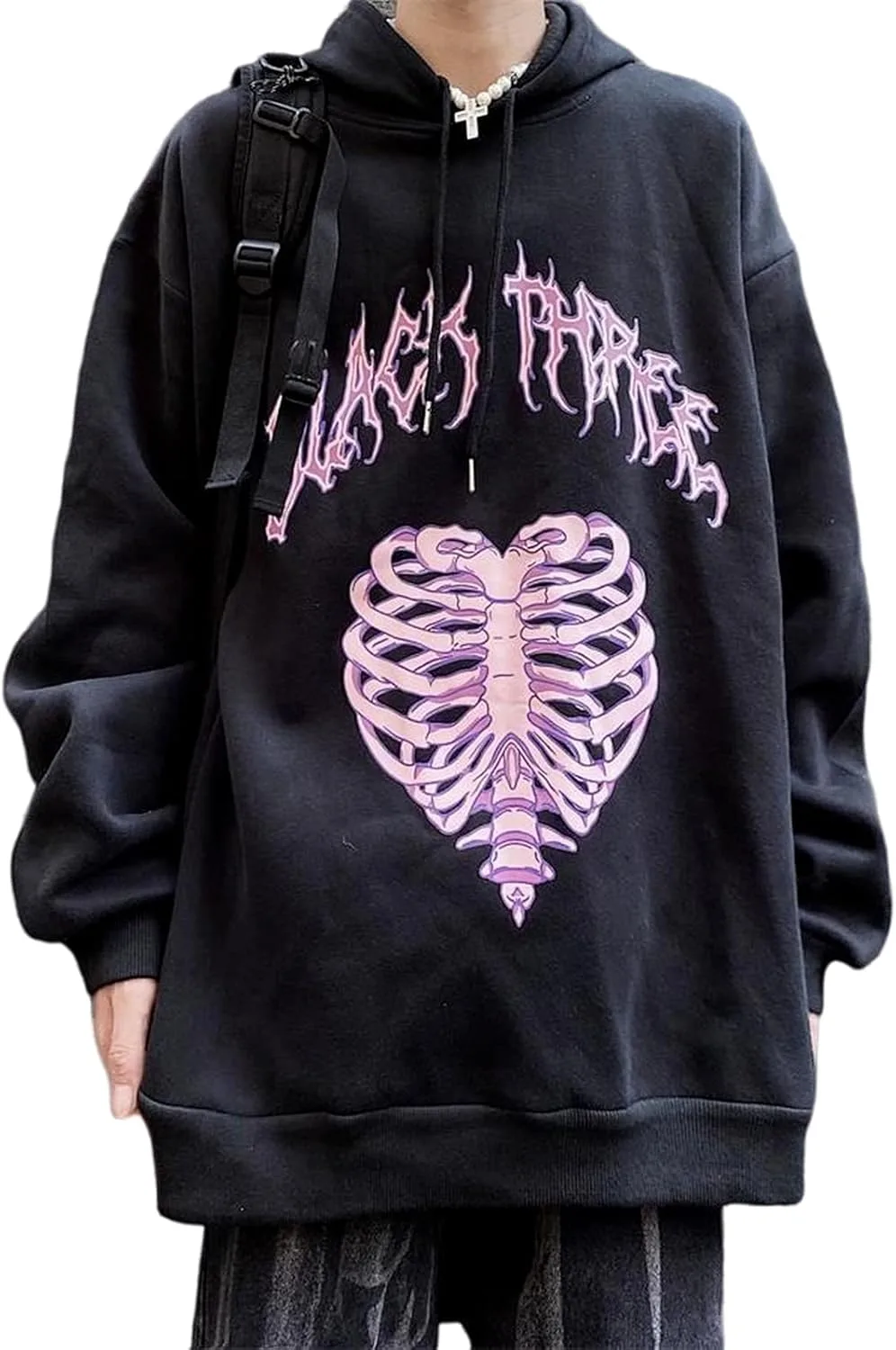 

Aobiono худи скелет для мужчин и женщин Y2K розовое сердце готика оверсайз