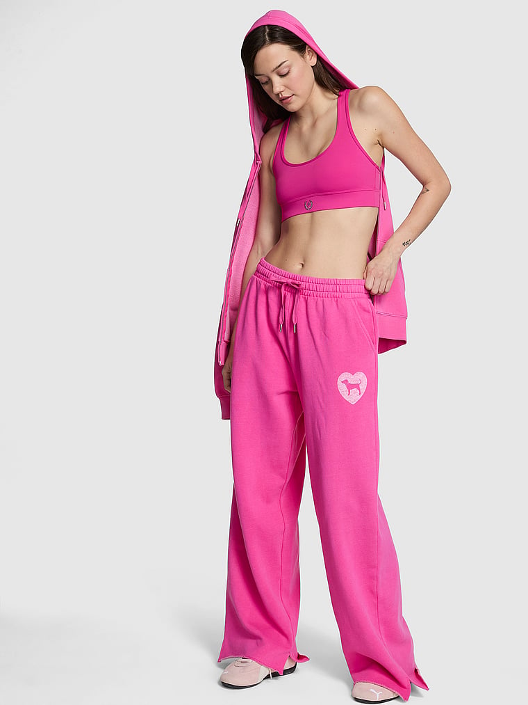 

Широкие спортивные брюки из флиса Ivy с разрезом по низу Pink, pink fire puppy day
