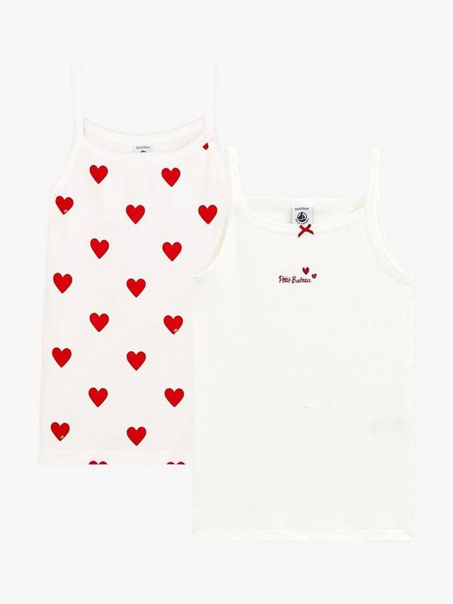 Детские жилеты из хлопка с принтом в виде сердечек Petit Bateau, Pack of 2, White/Red — фото 3