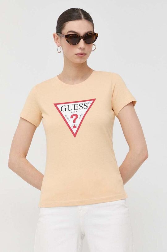 

Хлопковая футболка Guess, бежевый