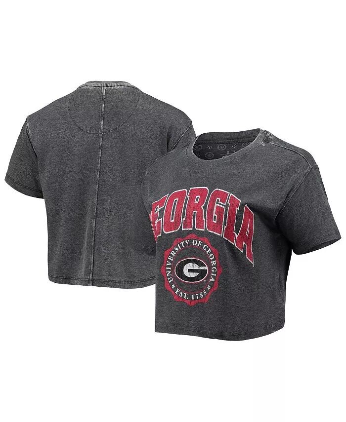 

Женская черная состаренная футболка Georgia Bulldogs Edith Vintage-Like Burnout Crop Pressbox