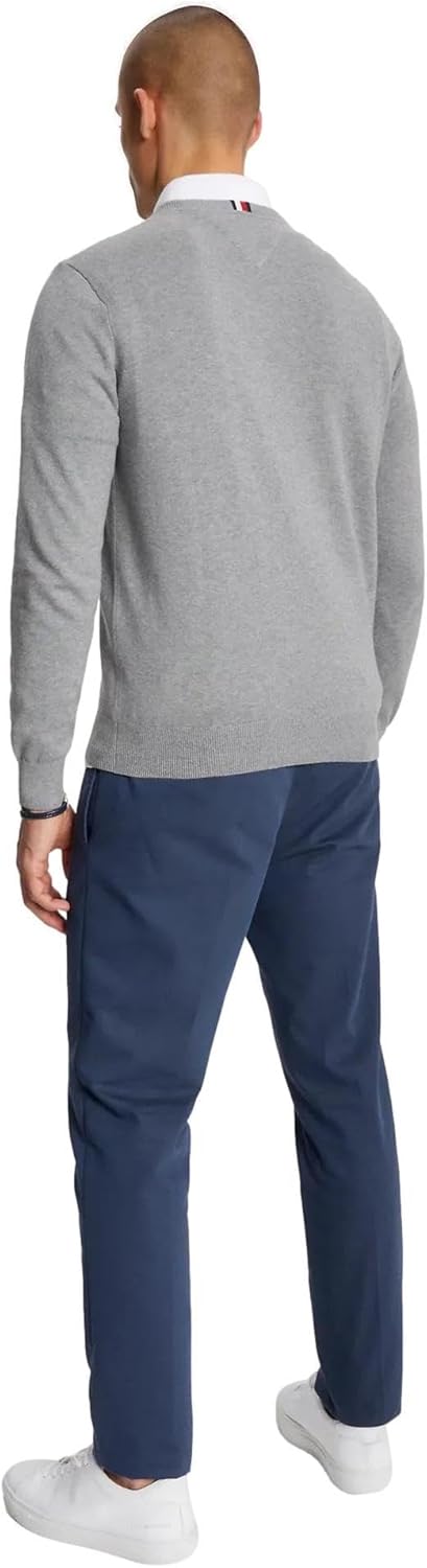 Мужской культовый хлопковый свитер с V-образным вырезом TOMMY HILFIGER из коллекции 2025 года, Grey Heather. — фото 3
