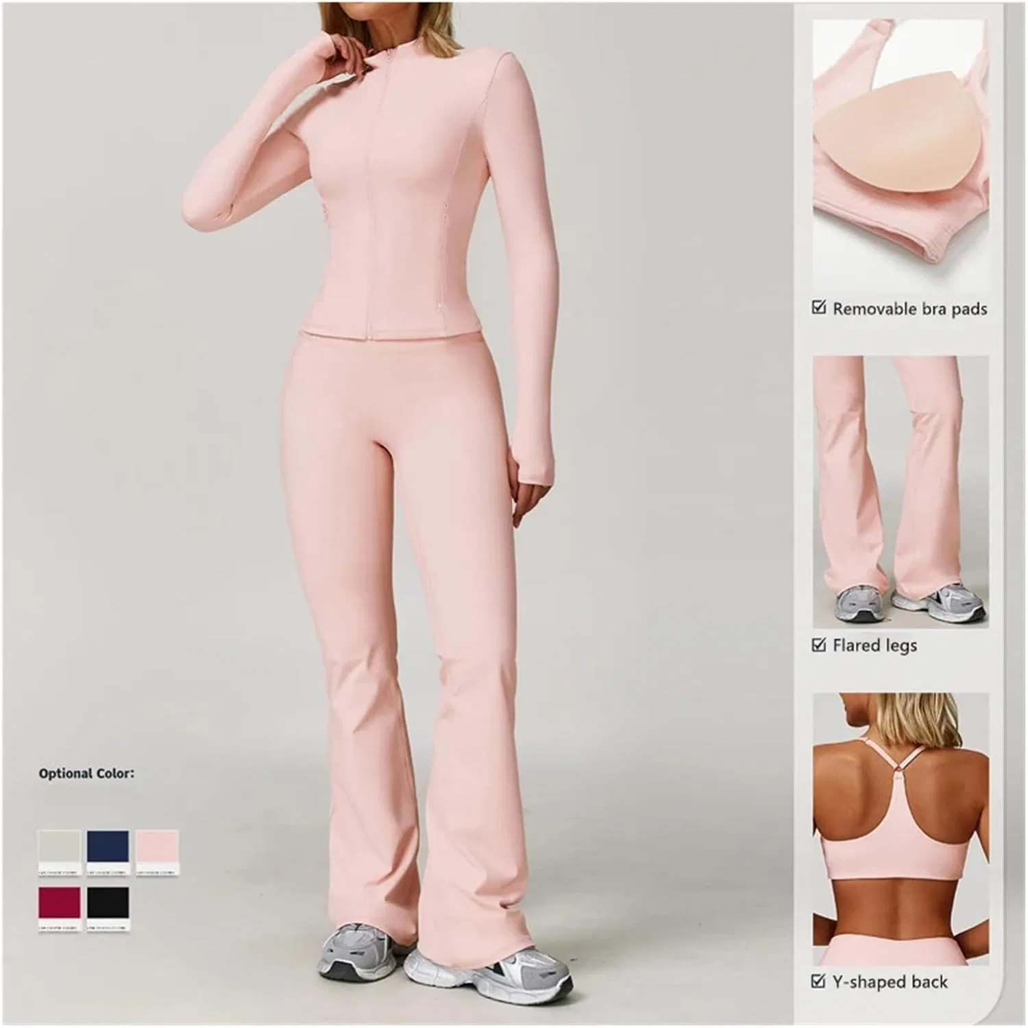 Спортивный костюм для йоги QURMXZEK, 3 предмета, Pink 1 — фото 3