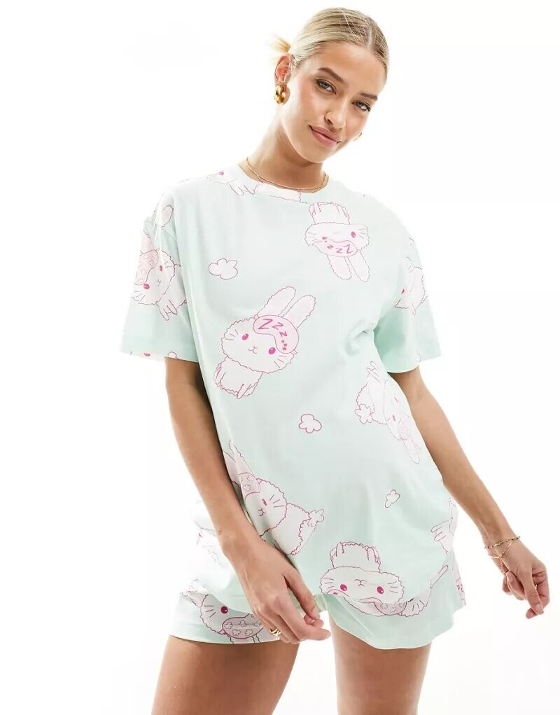 

Зеленая пижама с кроликом ASOS Maternity, объемная футболка и шорты