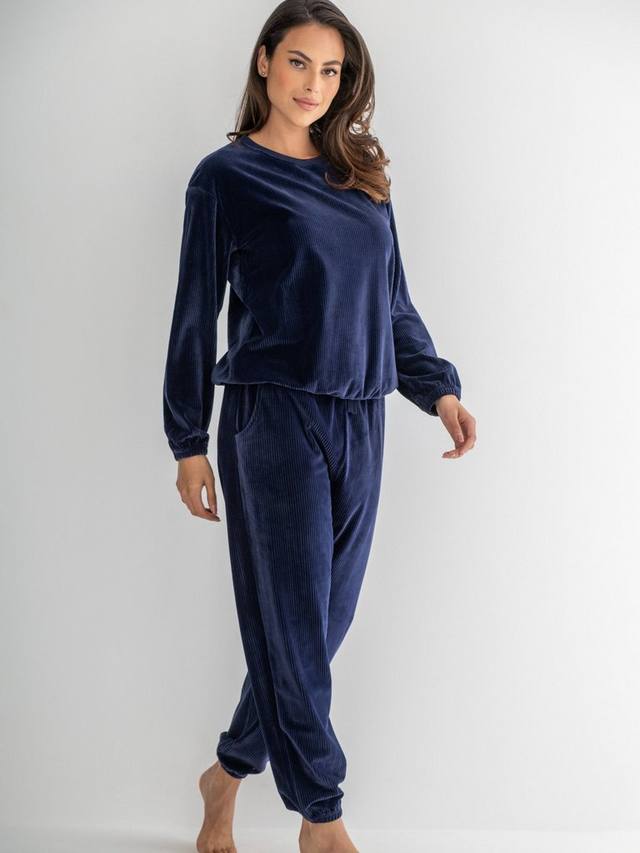 

Риббёд уютный флисовый комплект пижамы для отдыха Pour Moi, Navy