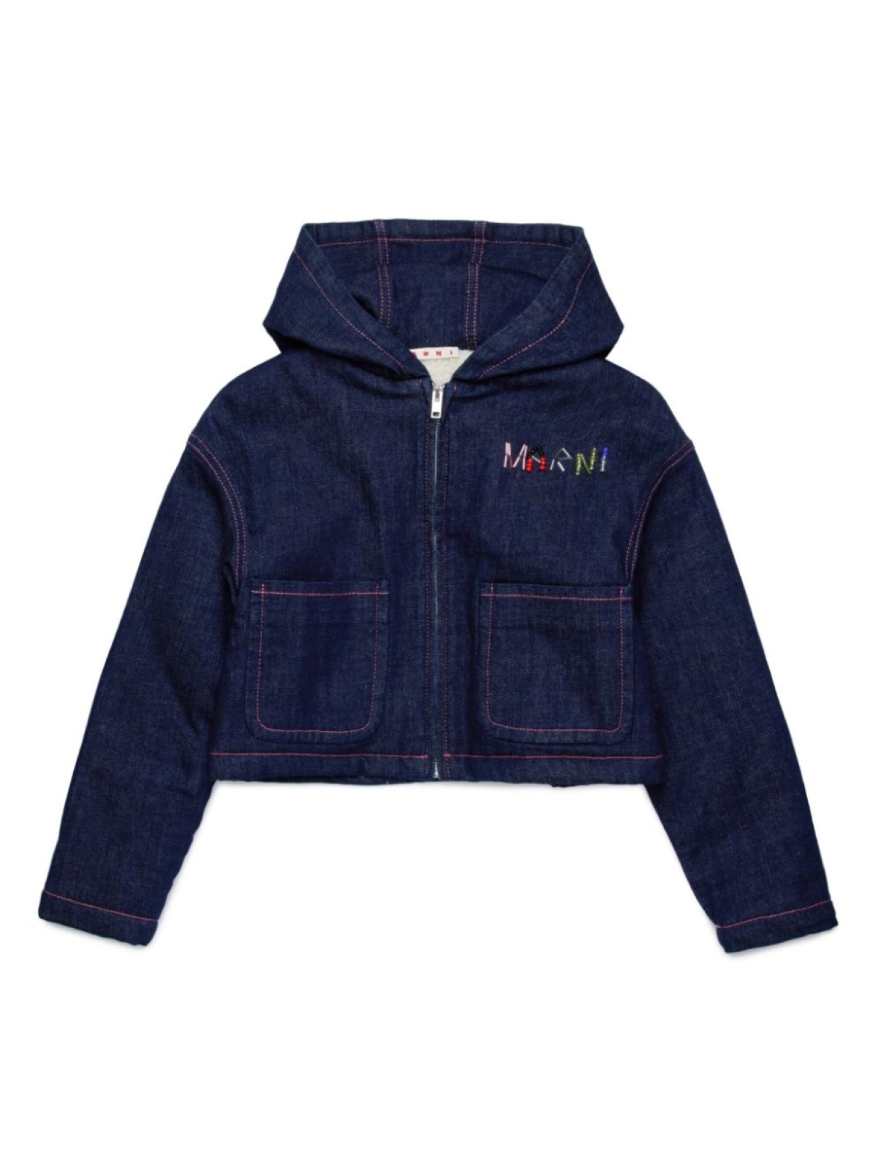 

Marni Kids джинсовая куртка с капюшоном и вышитым логотипом, синий