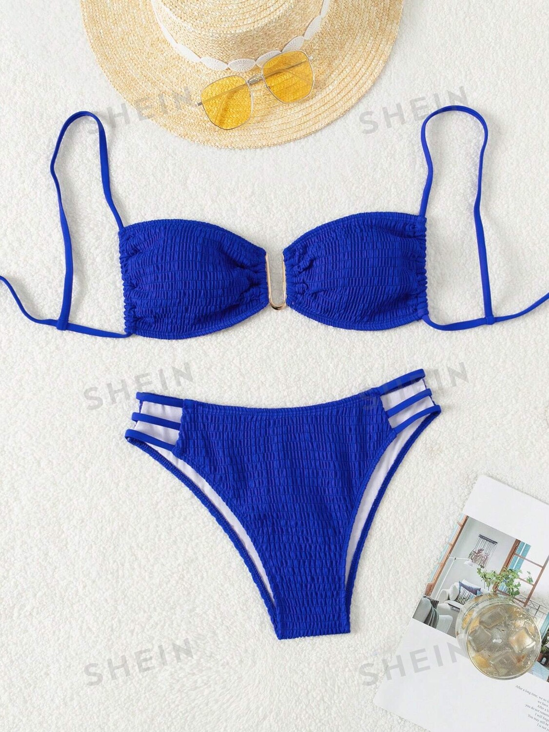 

Купальник жаккардовый Shein Swim Vcay с боковым вырезом, синий
