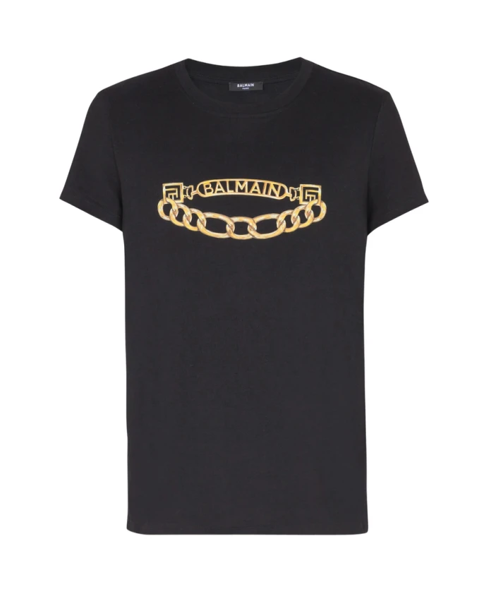 

Черная футболка с круглым вырезом и логотипом Balmain, черный