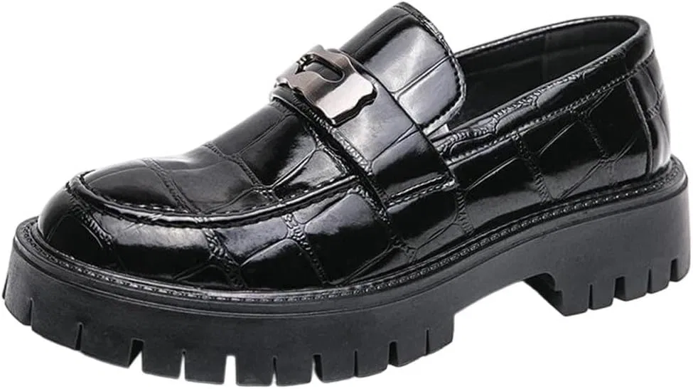 Лоферы кожаные толстая подошва, Men's Slip-On Dress Shoes, Black