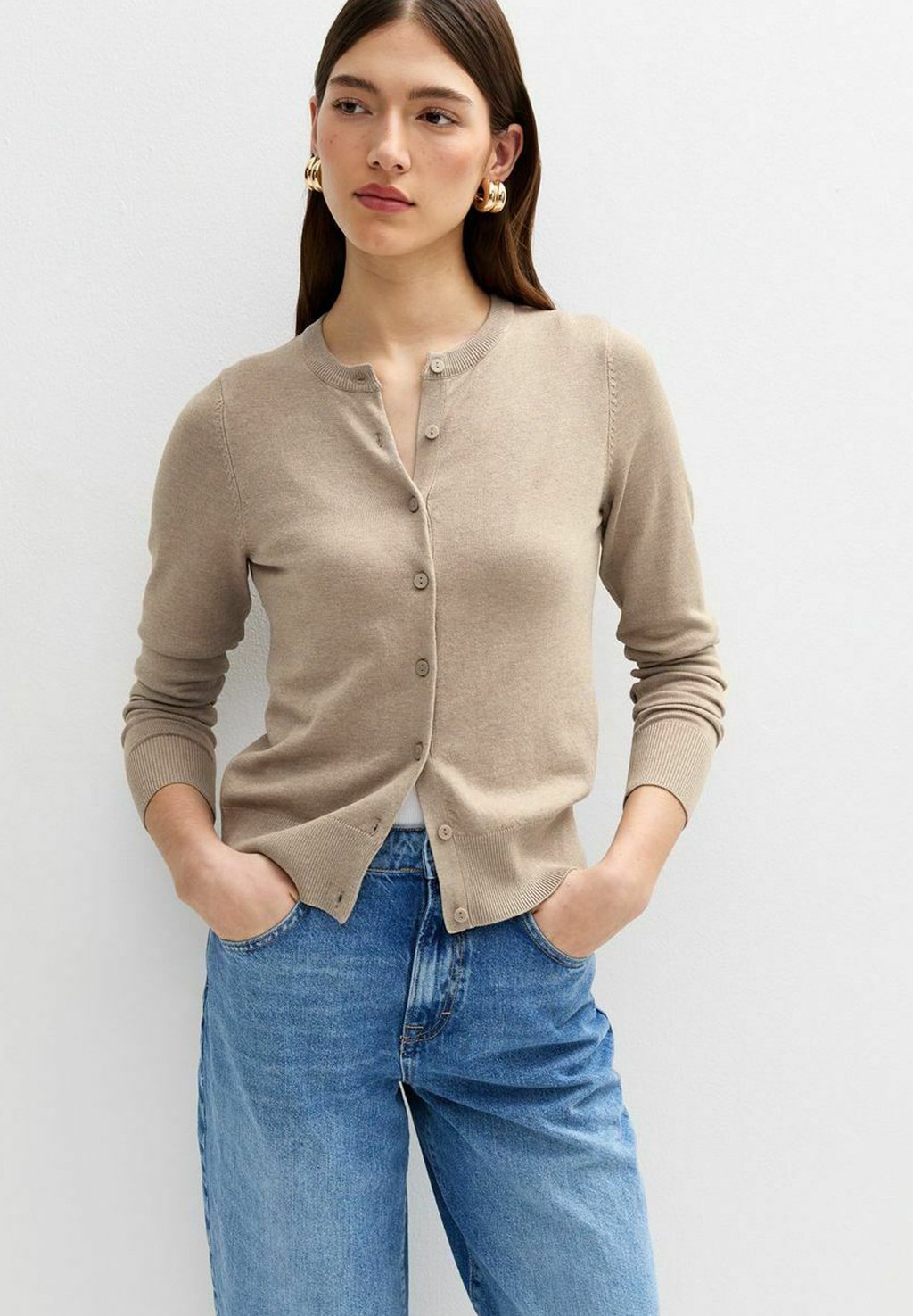 

Кардиган CREW NECK BUTTON UP New Look, бежевый