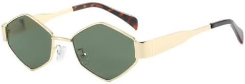 

Солнцезащитные очки в узкой оправе с многоугольными линзами для женщин, солнцезащитные очки в стиле металл-панк для мужчин, винтажные солнцезащитные очки в форме ромба MTZJH, C5goldgreen