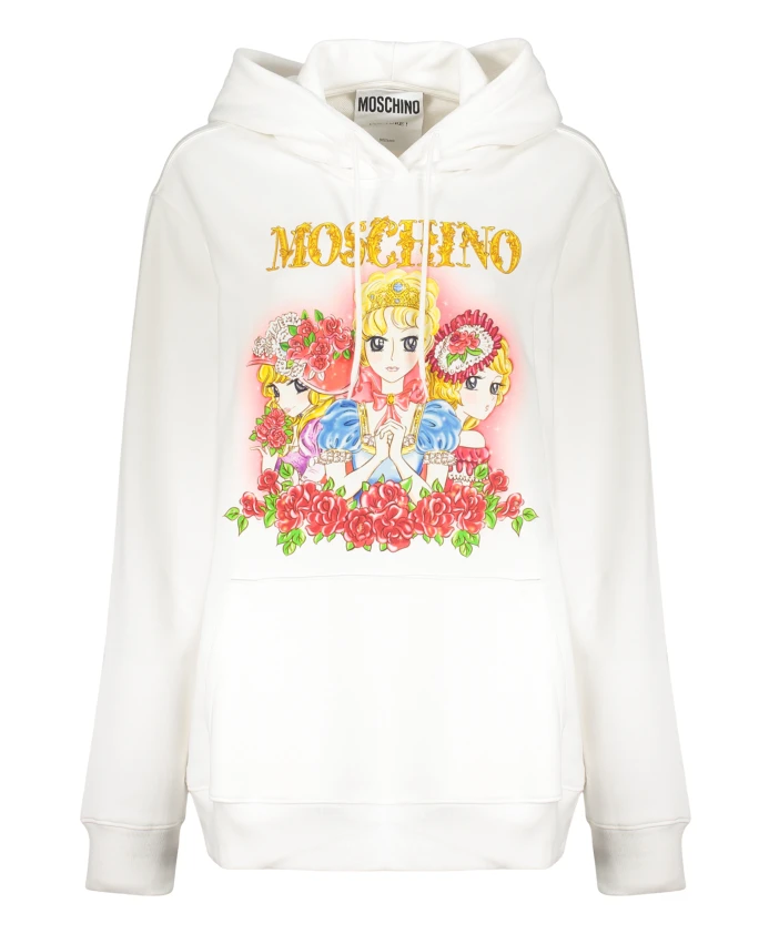 

Хлопковая толстовка с капюшоном и карманом-кенгуру. Moschino, белый