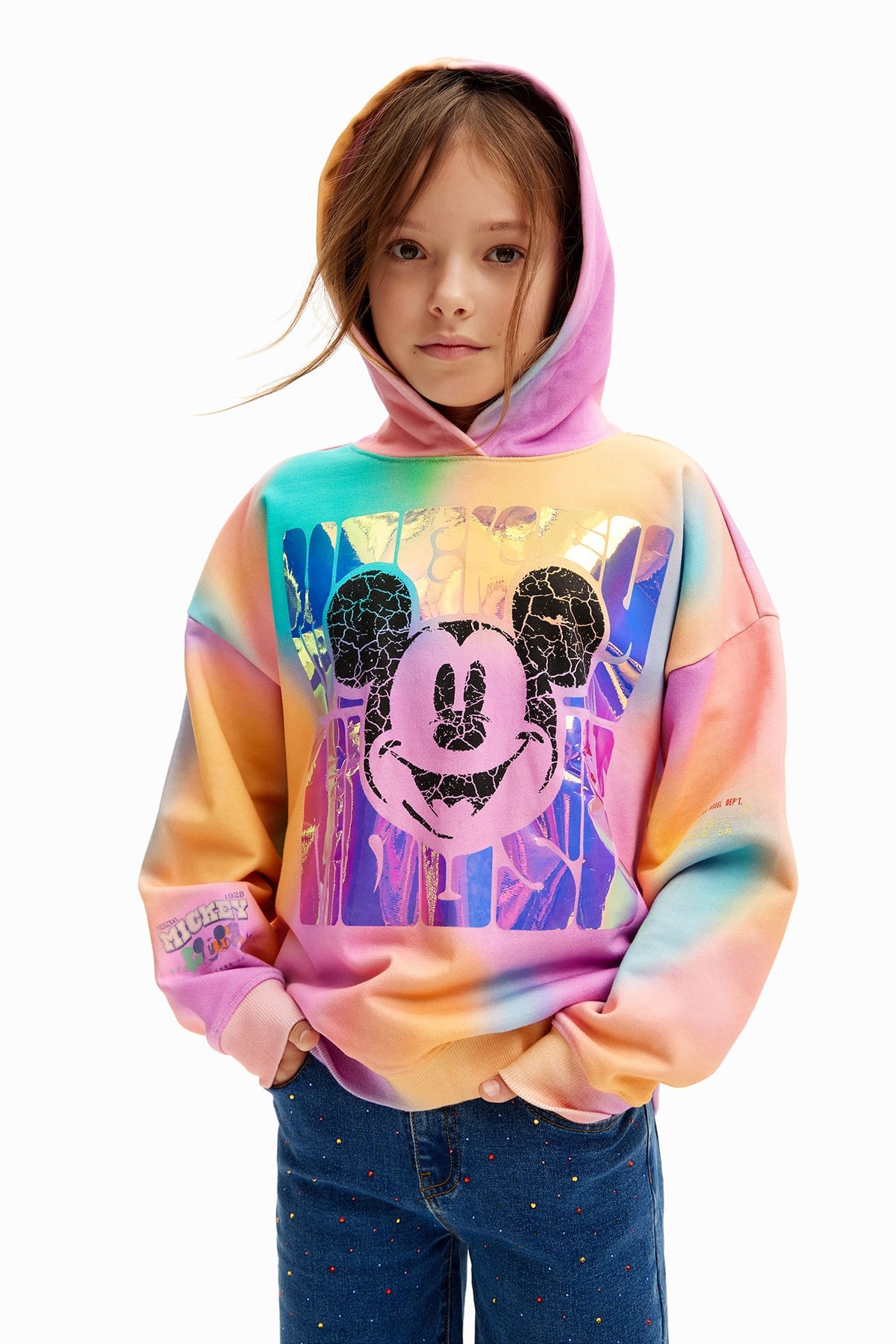 Толстовка с капюшоном и рисунком Микки Мауса в стиле тай-дай (100-150 см) Desigual, Pink/Red/3058