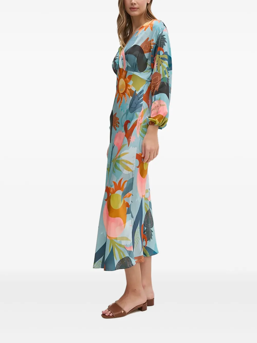 

Платье Emma с абстрактным принтом и V-образным вырезом NEVER FULLY DRESSED, синий