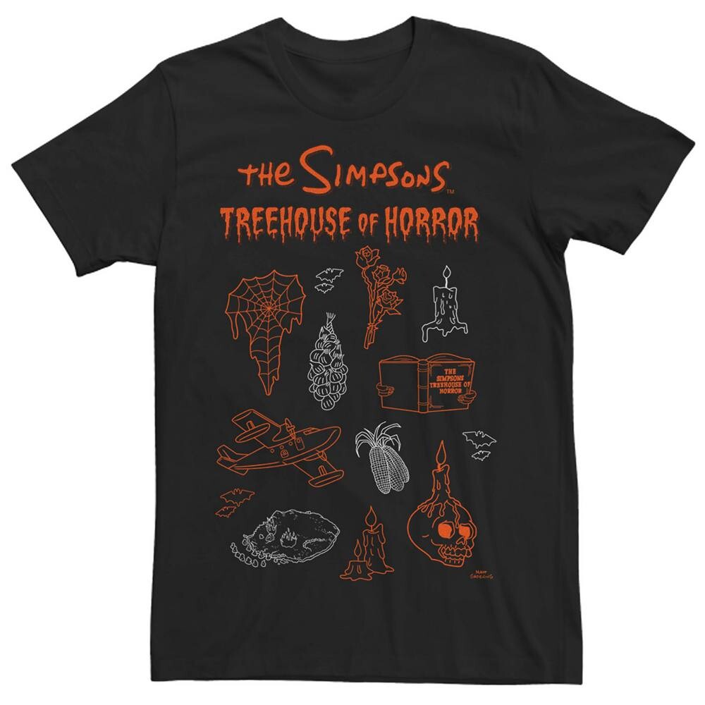 

Мужская футболка The Simpsons Halloween Treehouse of Horror Icon Jumble Tee Licensed Character, черный