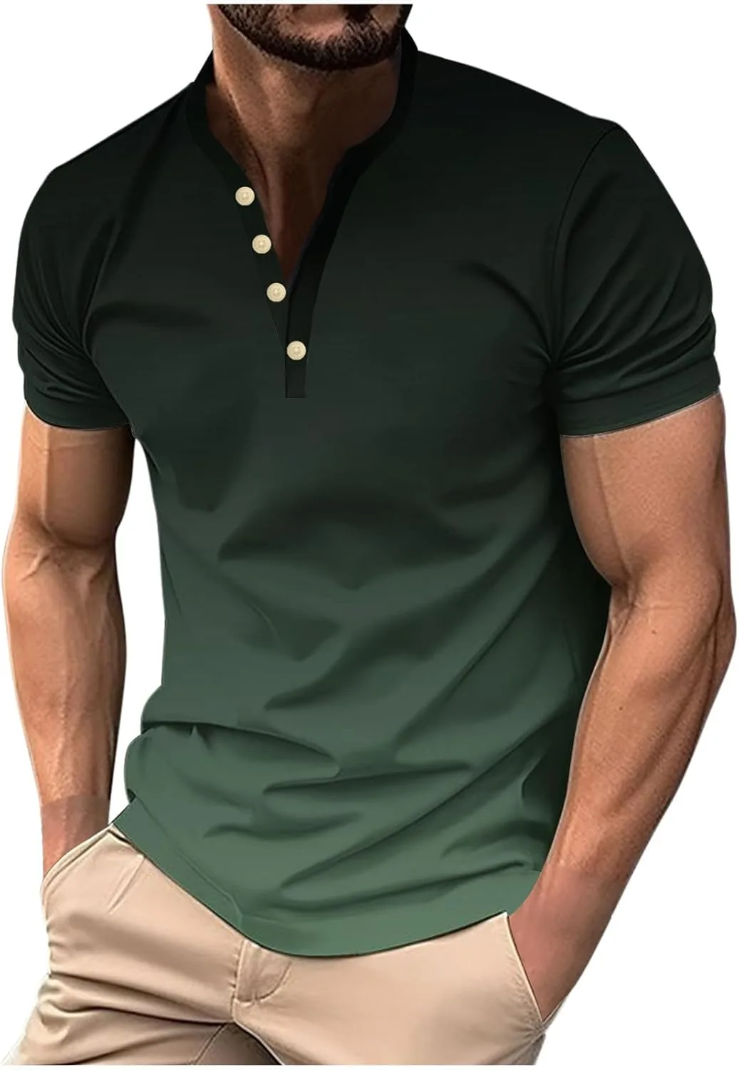 

Мужская футболка Henley с коротким рукавом, легкая, модная, Slim Fit, V-образный вырез QUNPIU
