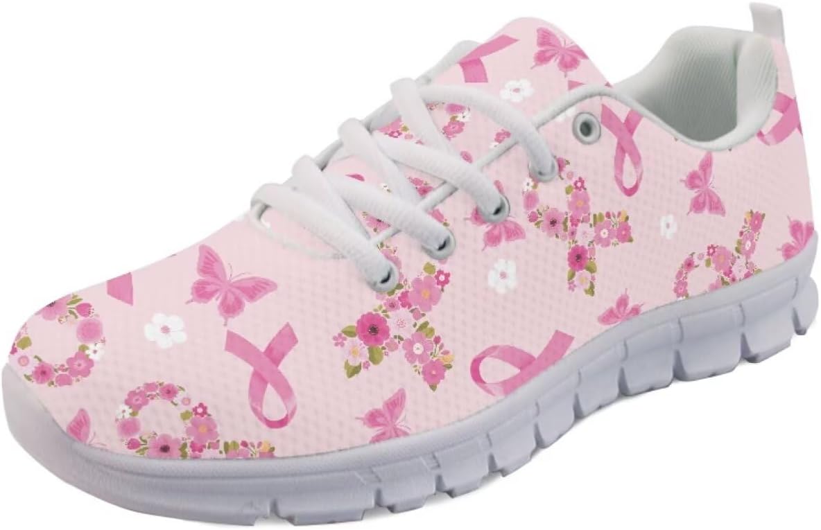 

Кроссовки Forchrinse для женщин и мужчин, дышащие, на шнуровке, для бега, повседневные, с сеткой, противоскользящие, теннисные, Breast Cancer Awareness Butterfly