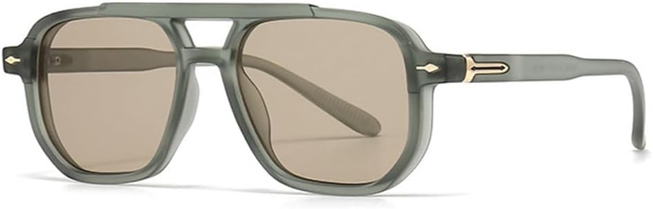 

Ретро-солнцезащитные очки с двойной перемычкой для женщин, защита от УФ-излучения UV400; модные мужские солнцезащитные очки с заклепками и градиентным переходом цвета TKKTLLT, Green Light Tea