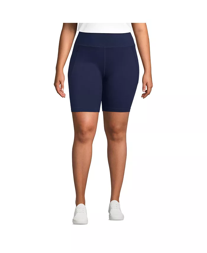 

Плюс сайз велосипедные шорты с карманами Active High Impact 7" Pocket Lands' End, синий