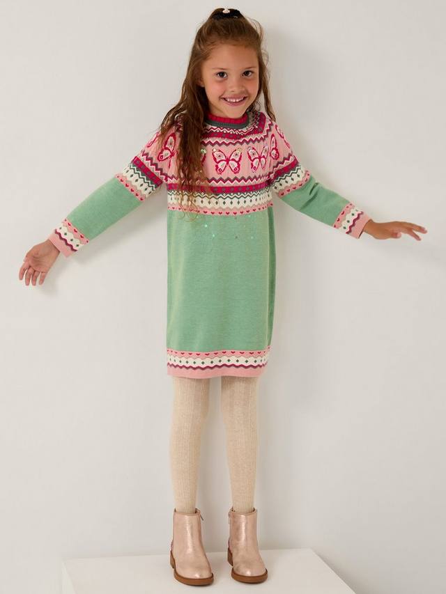 

Детское платье-джемпер из шерстяной смеси в стиле Fair Isle Monsoon, Green