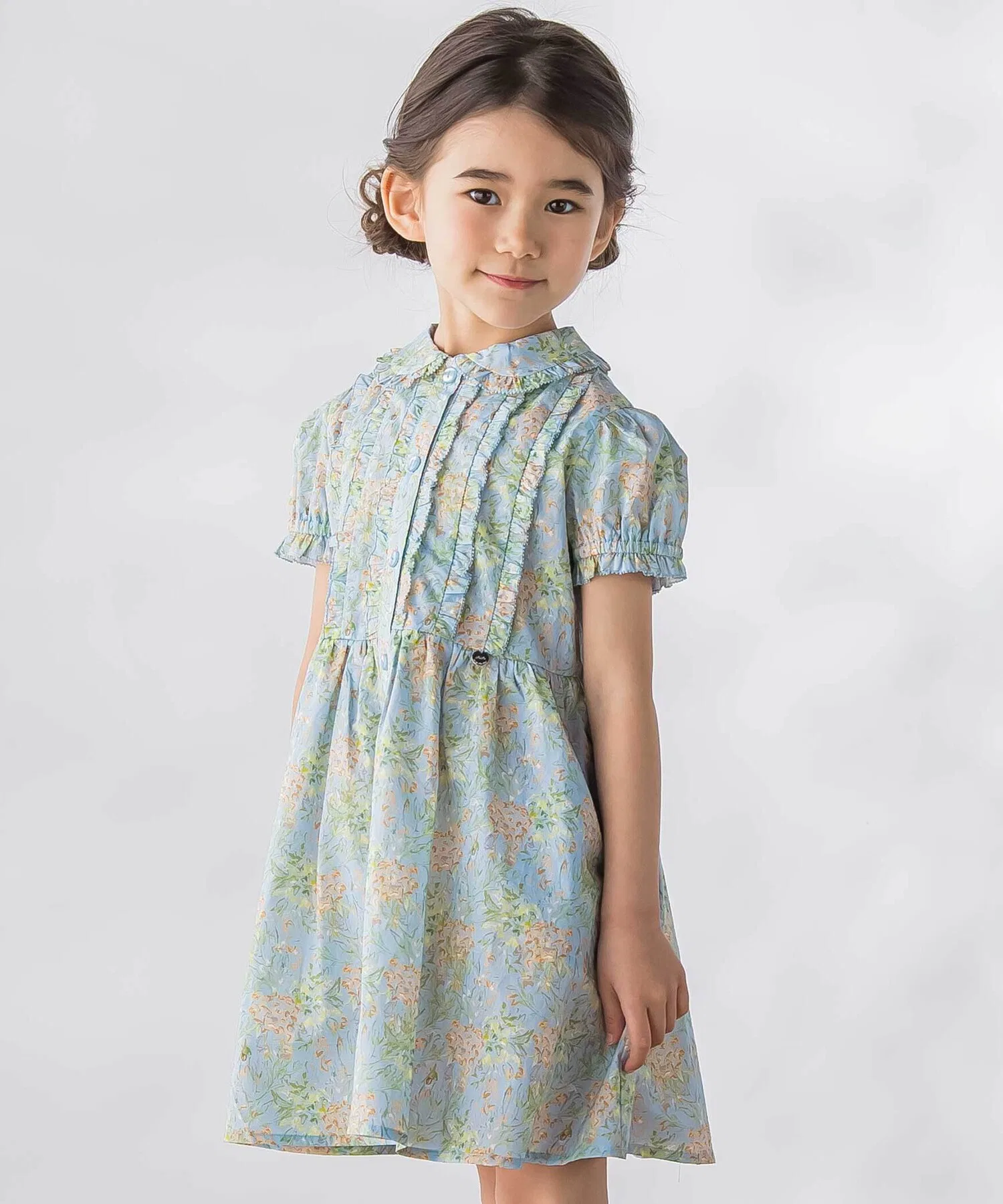 Детское платье с цветочным принтом BeBe Petits Pois Vert голубое