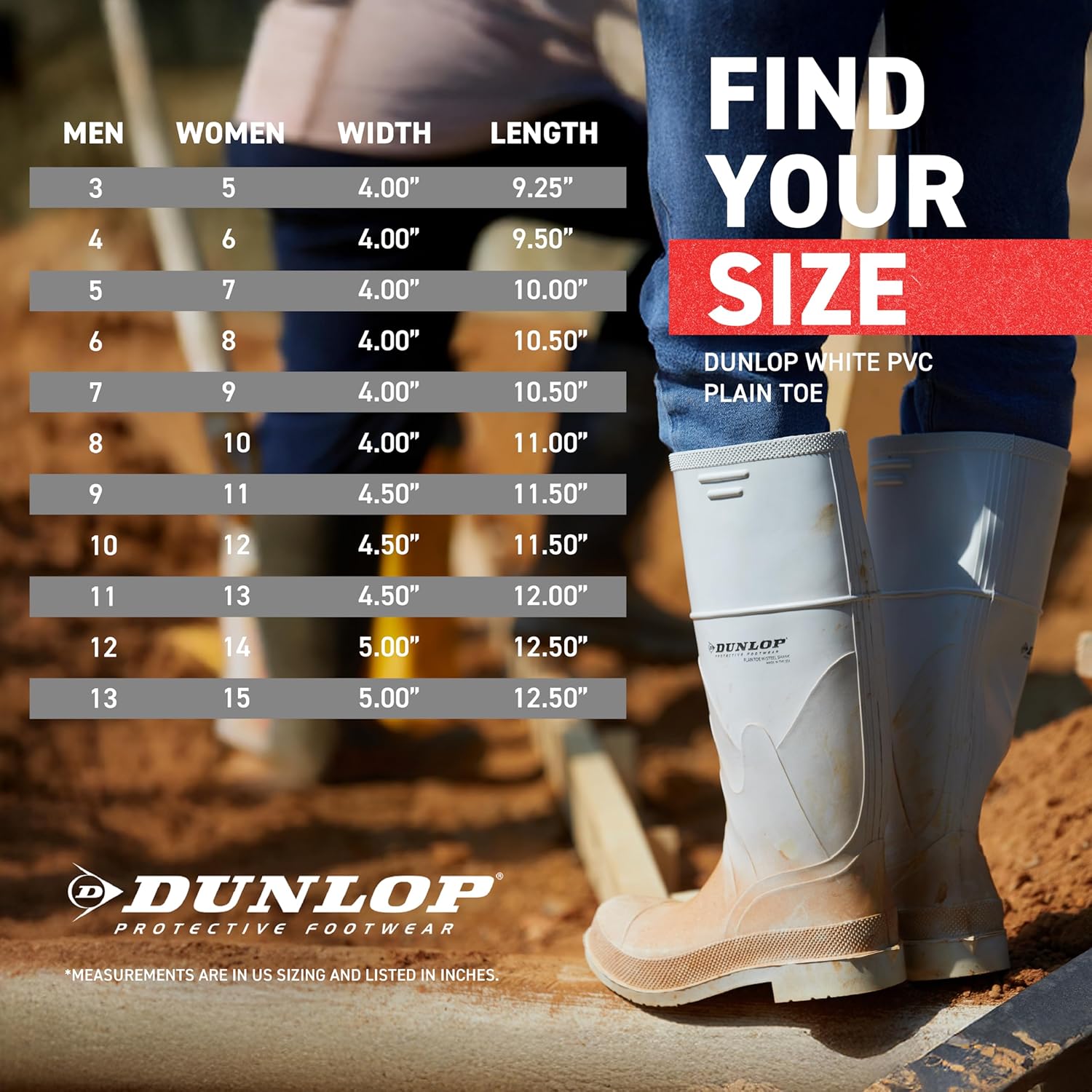 Резиновые сапоги DUNLOP White PVC с гладким носком для мужчин и женщин - ПВХ - и бетонные сапоги - мягкий носок - водонепроницаемые с высоким голенищем - устойчивые к химикатам и скольжению - белые - размеры 3-13 — фото 2