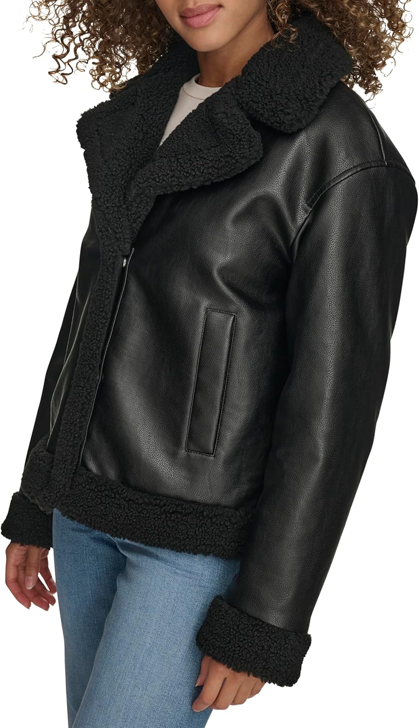 Женская мотоциклетная куртка Levi's с подкладкой из искусственной овчины, черный — фото 2