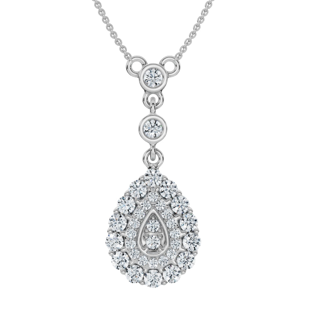 

Золотое ожерелье с подвеской в ​​форме груши 1/2 карата, высота 1 дюйм, выращено в лаборатории Pompeii2, 10K White Gold