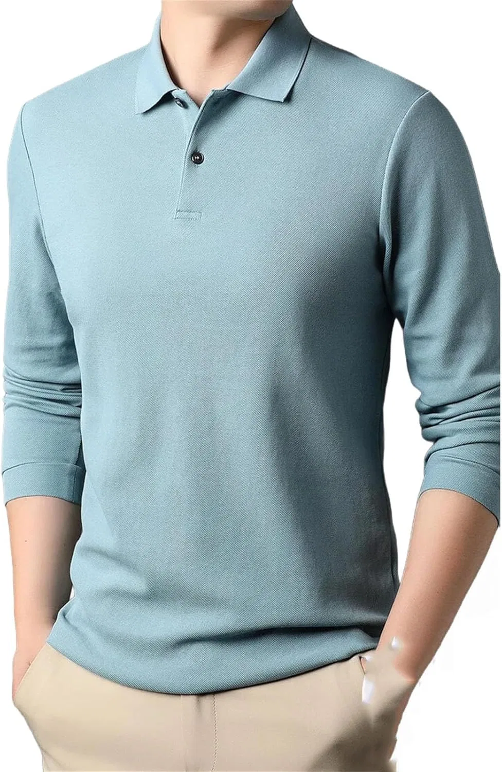 Мужская футболка-поло хлопковая Pure Cotton, длинный рукав, дышащая, для гольфа и спорта, сине-зеленый