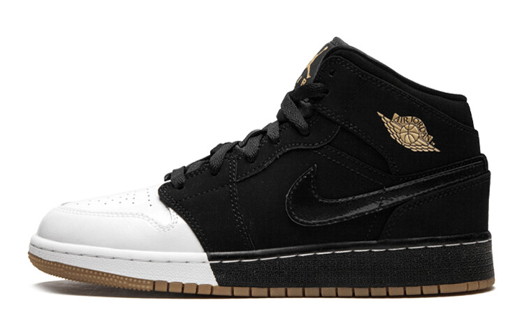 

Кроссовки Jordan 1 Mid Black White Gold GS