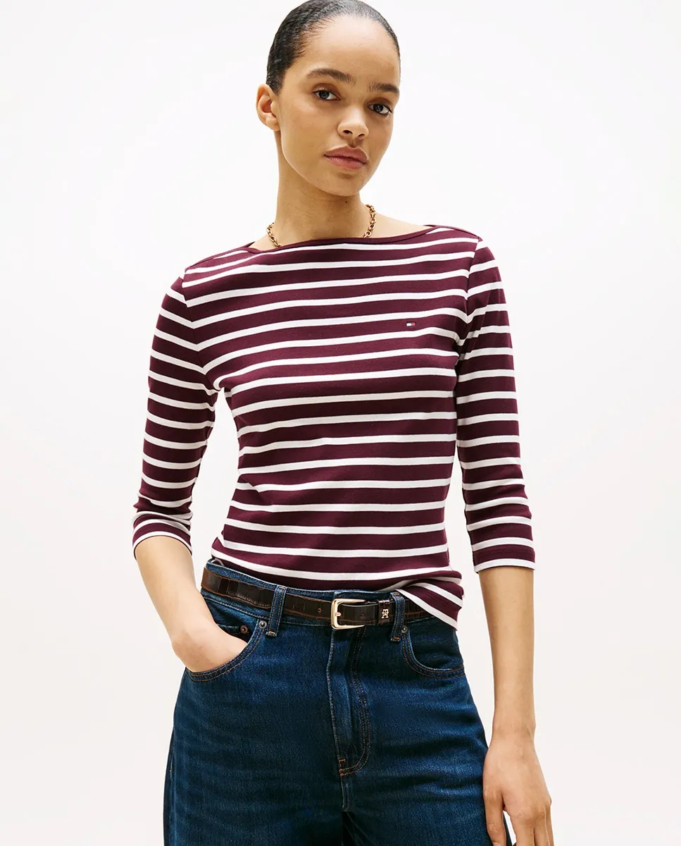 

Женская облегающая футболка Cody с рукавом 3/4 и вырезом лодочка Tommy Hilfiger, бордовый