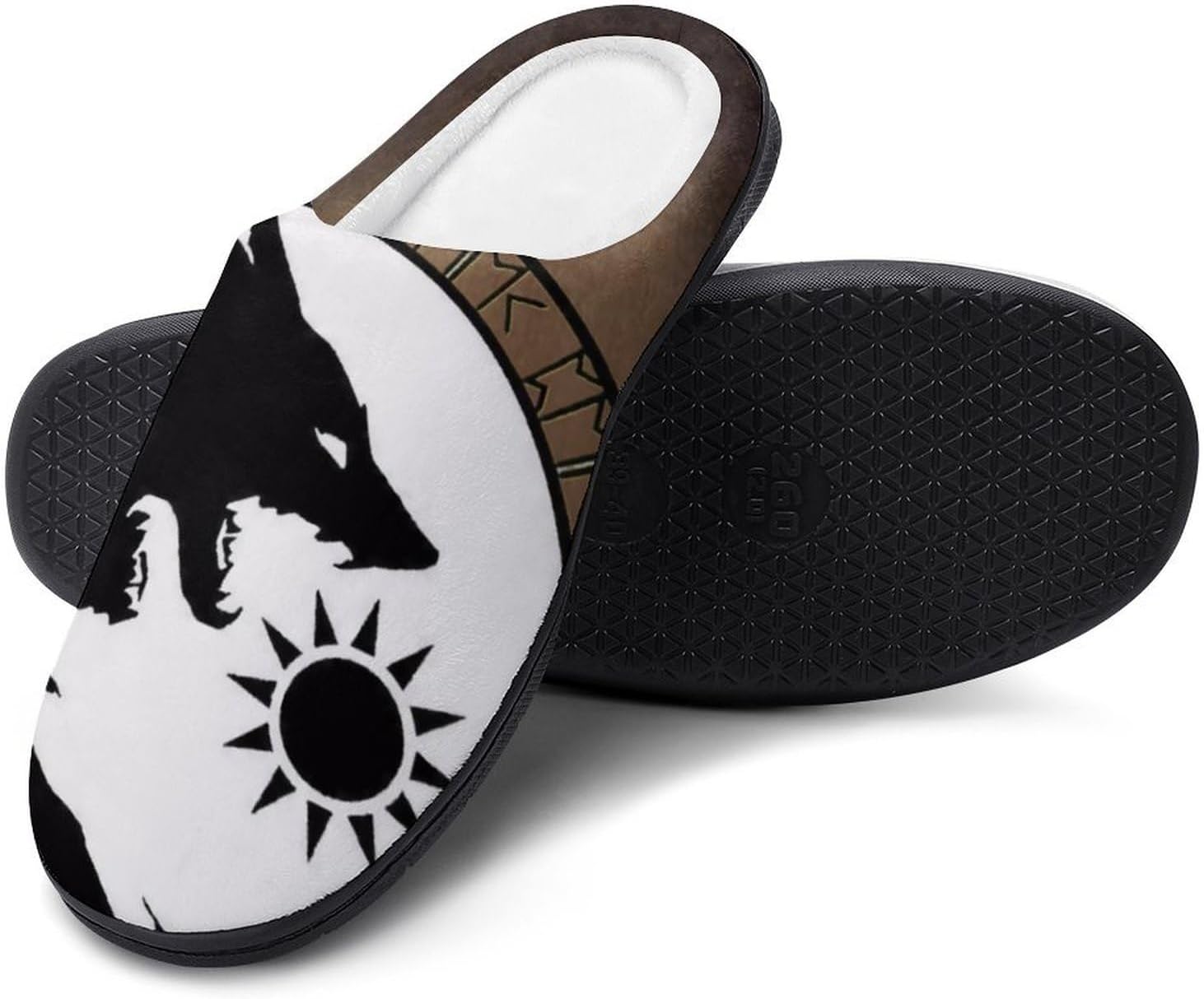 

Мужские зимние тапочки YXHZYHY с закрытым носком для спальни и гостиной, теплые пушистые домашние хлопковые тапочки, нескользящая резиновая подошва, тапочки в стиле викингов, Viking Wolf 1