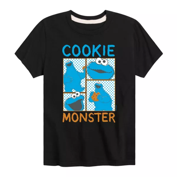 

Футболка для мальчиков 8-20 лет с принтом Cookie Monster из «Улицы Сезам» в клетку Licensed Character, черный