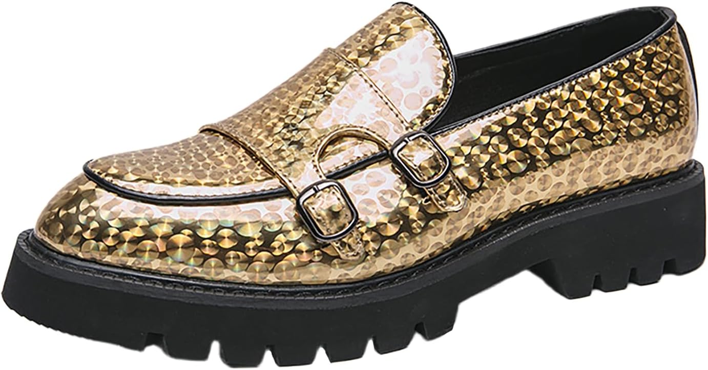 

Мужские лоферы с металлическим гороховым узором и двойной пряжкой Nxnbhsl, золотой
