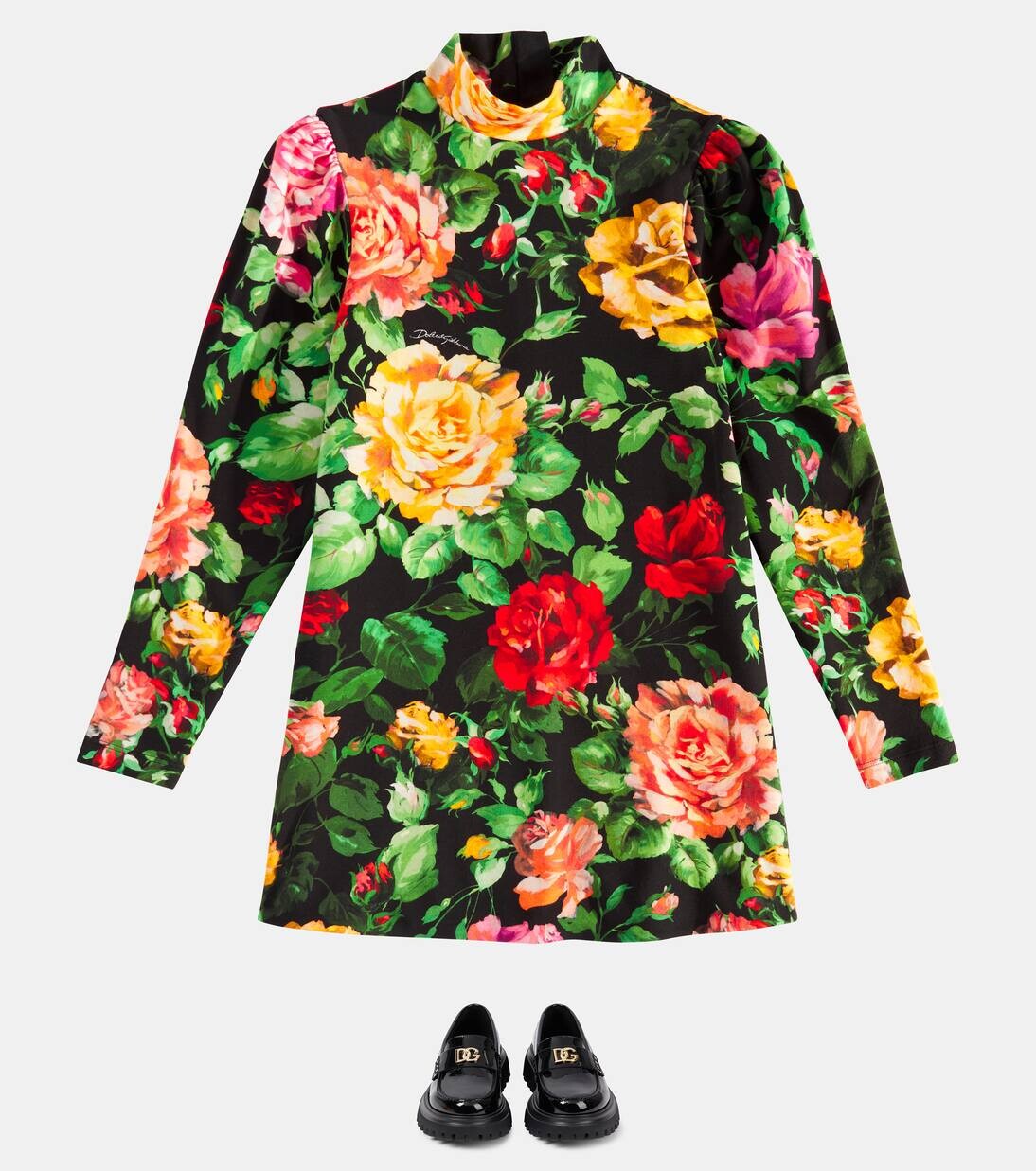 Платье с цветочным узором из хлопковой смеси Dolce&Gabbana Kids, цвет rose fdo.nero — фото 2