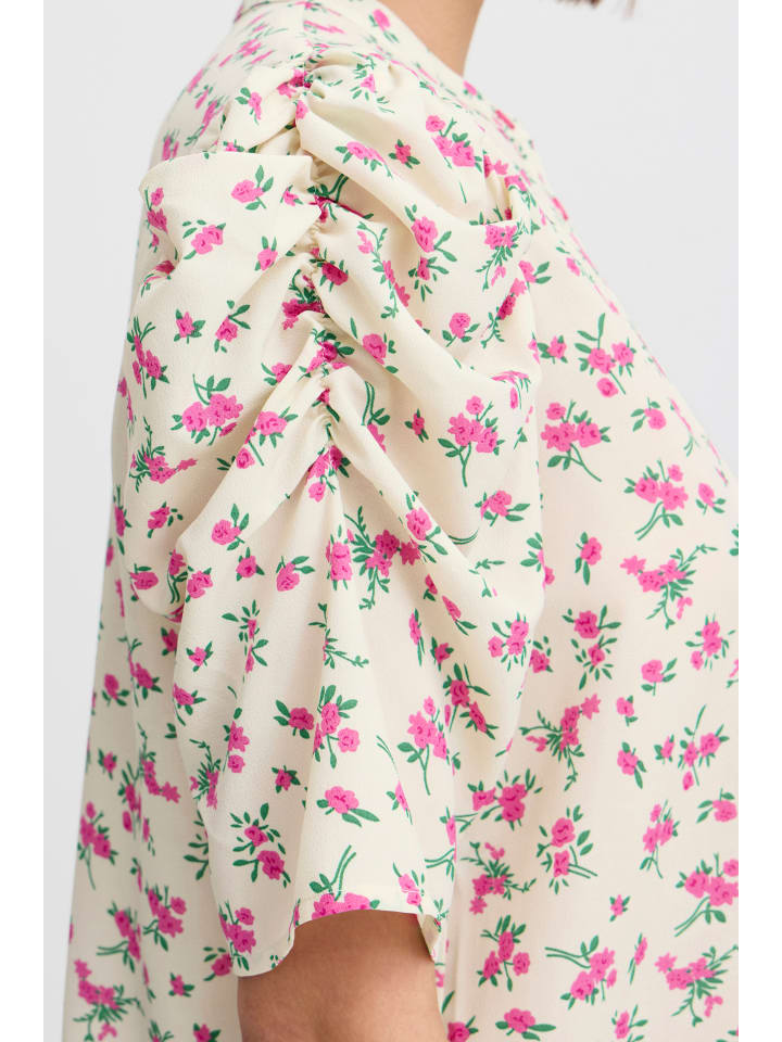 

Блузка с короткими рукавами IXNINA, классический крой, цвет миндальное молоко с розовым цветком ICHI