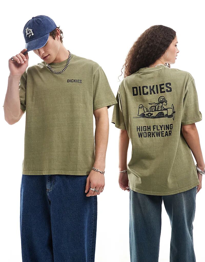 

Футболка с графическим принтом самолета на спине цвета хаки Dickies