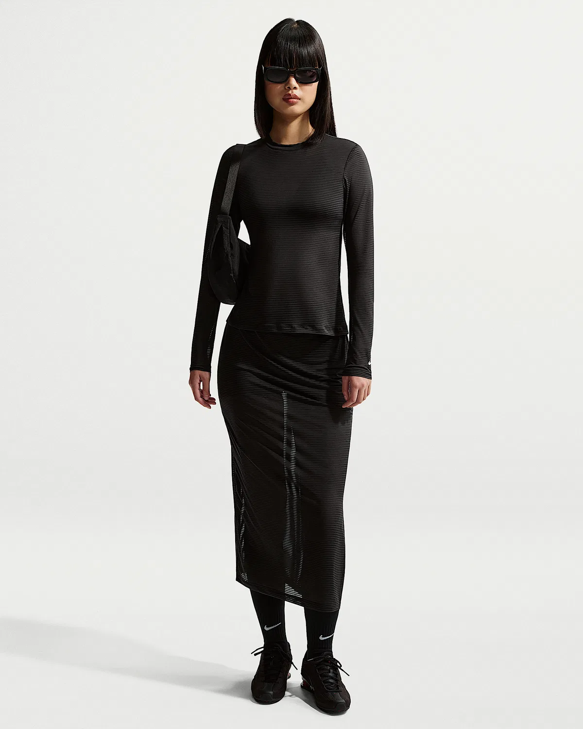 Женская полупрозрачная миди-юбка Nike Sportswear Slim Sheer, Black/Sail